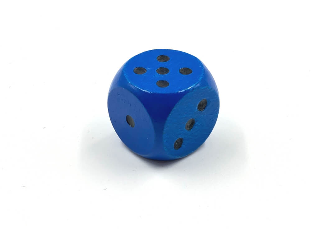 Barvna igralna kocka lesena 15 mm, modra