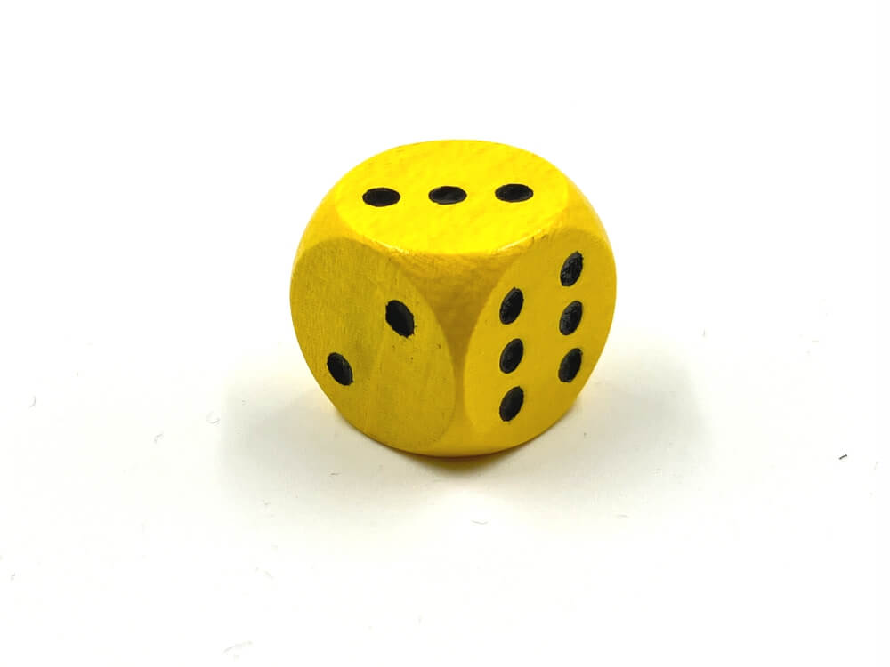 Barvna igralna kocka lesena 15 mm, rumena