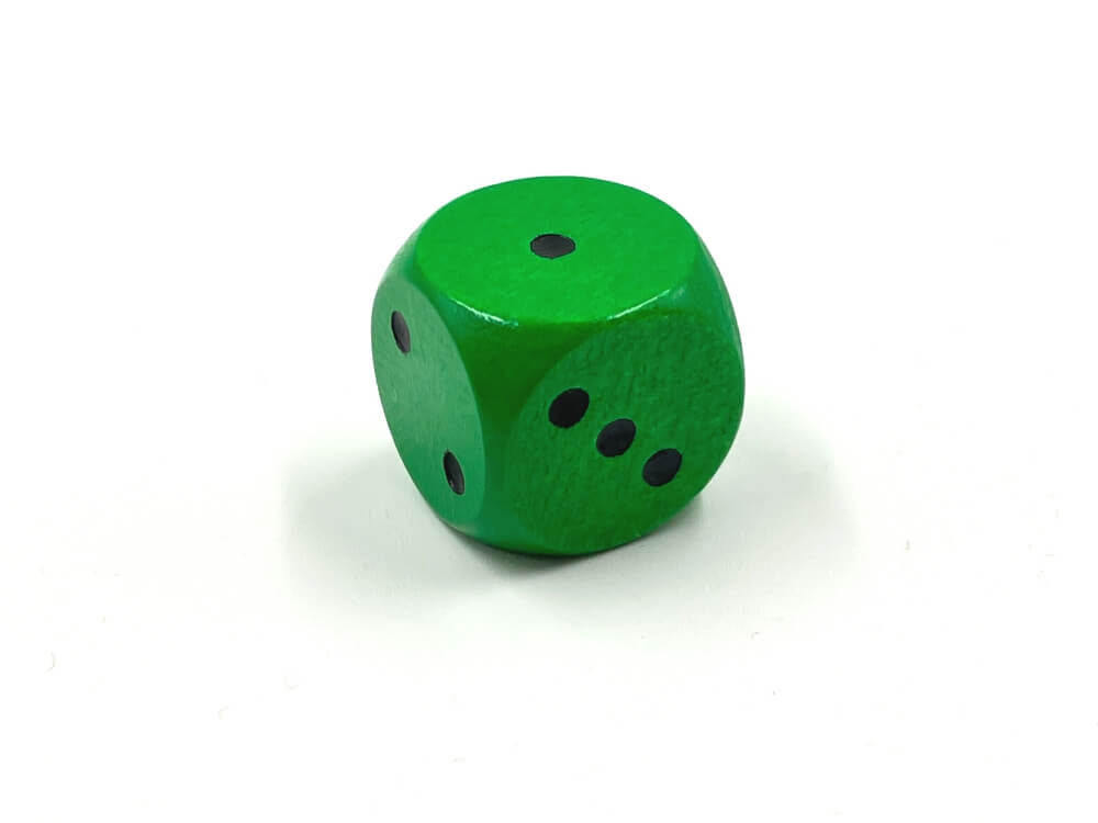 Barvna igralna kocka lesena 15 mm, zelena